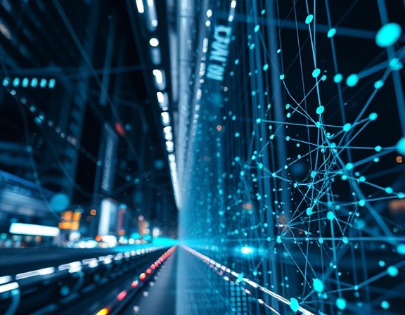 cutting-edge integration design, sleek and modern, rapidly evolving network, photorealistic, hi-tech urban environment with interconnected nodes and optic cables, highly detailed schematics, interactive touch panels, macro focus, monochrome with accents of blue and green, soft diffused lighting, shot with a Nikon 85mm f/1.4 lens.