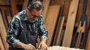 Carpenter showcasing his craft in woodworking, skilled and precise.
